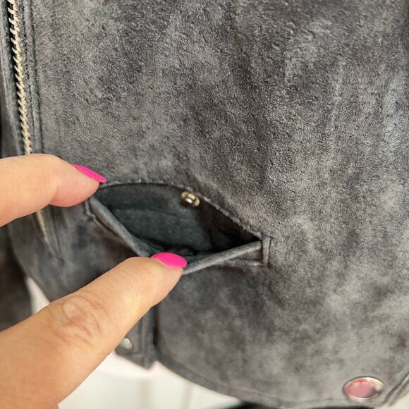 Blank NYC Small 100% Suede Leather Moto Jacket Gray Zip Pockets Asymmetrical - Picture 7 of 16